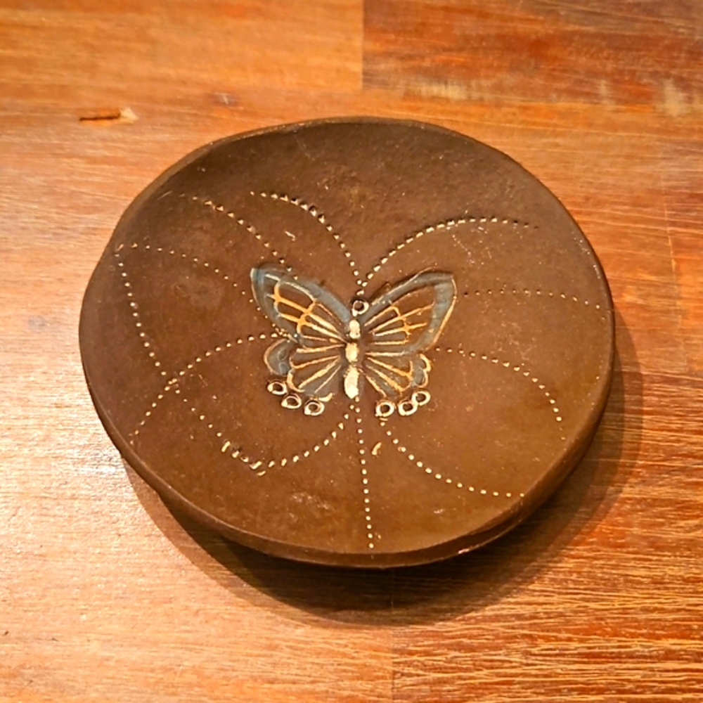 Hand made pottery Butterfly  dish 3.5" x 3.5"